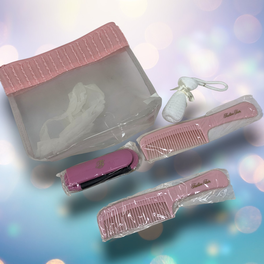 Vintage NEW Fashion Fair Pink Folding Hairbrush Combs Pouch Black Owned Beauty